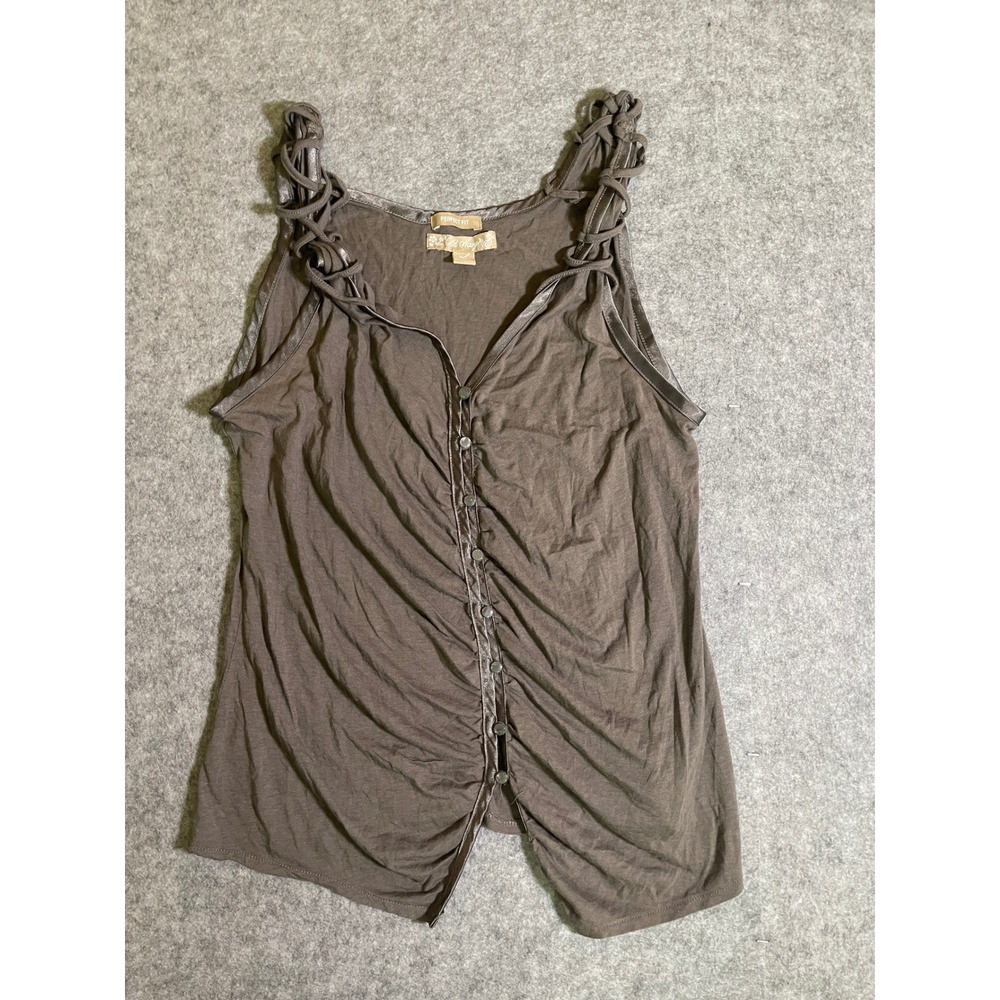 Old Navy Perfect Fit Brown Ruched Button Front Tank Top Braided Straps XL